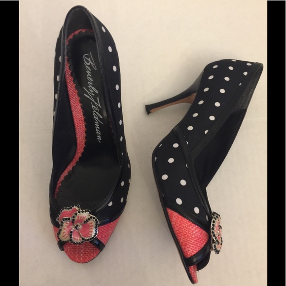 Beverly Feldman🌷Heels Sz 8 Blk/Wht Poka Dot - Picture 5 of 8